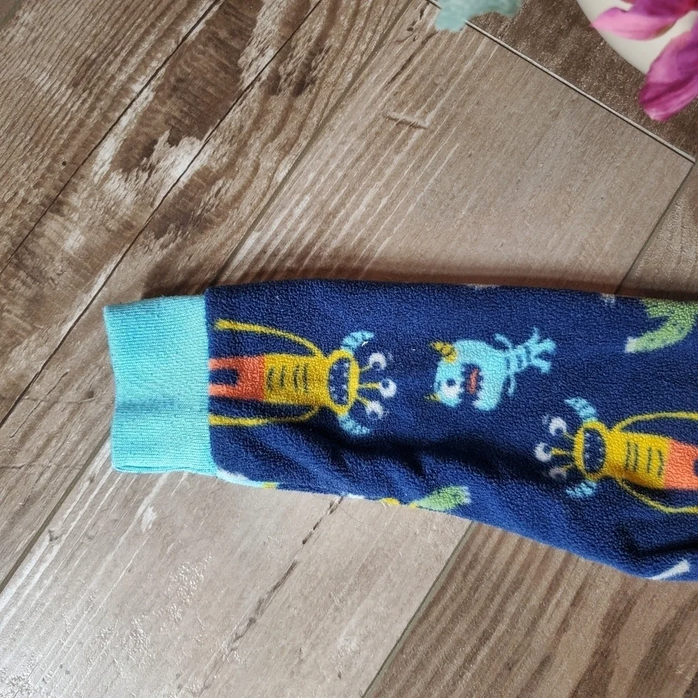 Carter's Blue Orange Green Monster Size 3T Fleece Footed Pajamas PJs EUC